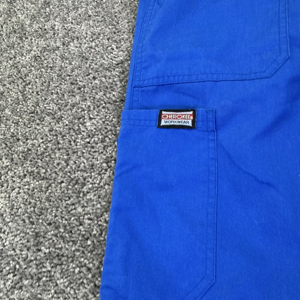 Cherokee Workwear Pants Mens L Blue Scrub Elastic Waist Drawstring Cargo Pockets